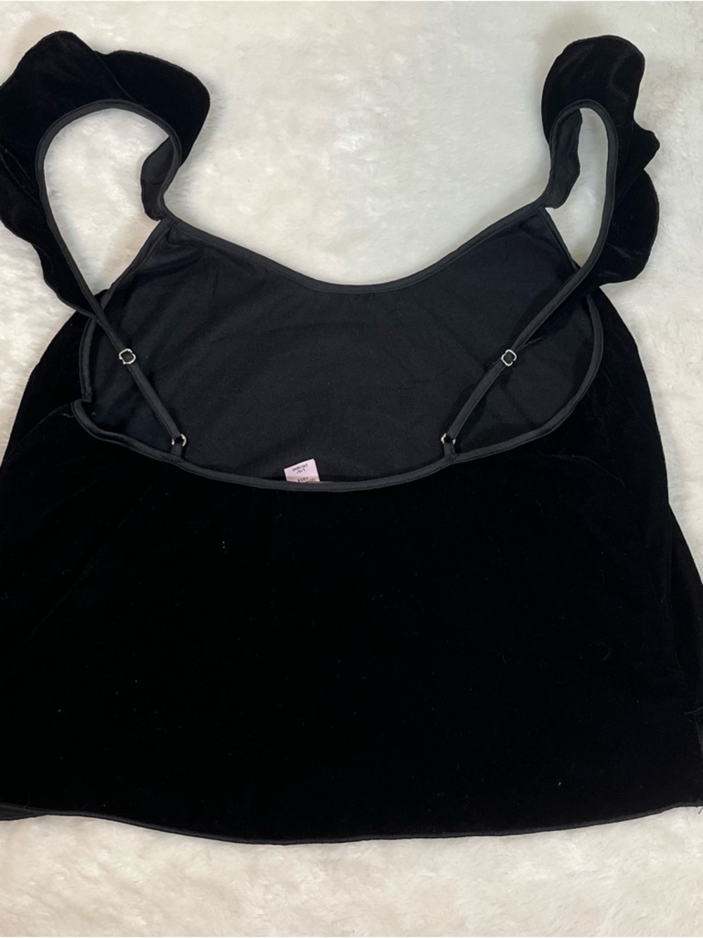 Victoria’s Secret Black Velvet Velour Camisole Ruffle Strap Tank Top Size Large - Picture 6 of 6